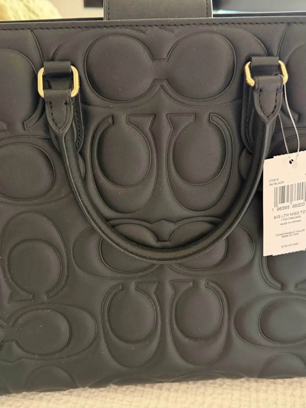 Coach Black Embossed Signature Large Maggie Tote with Gold Hardware - Picture 2 of 7